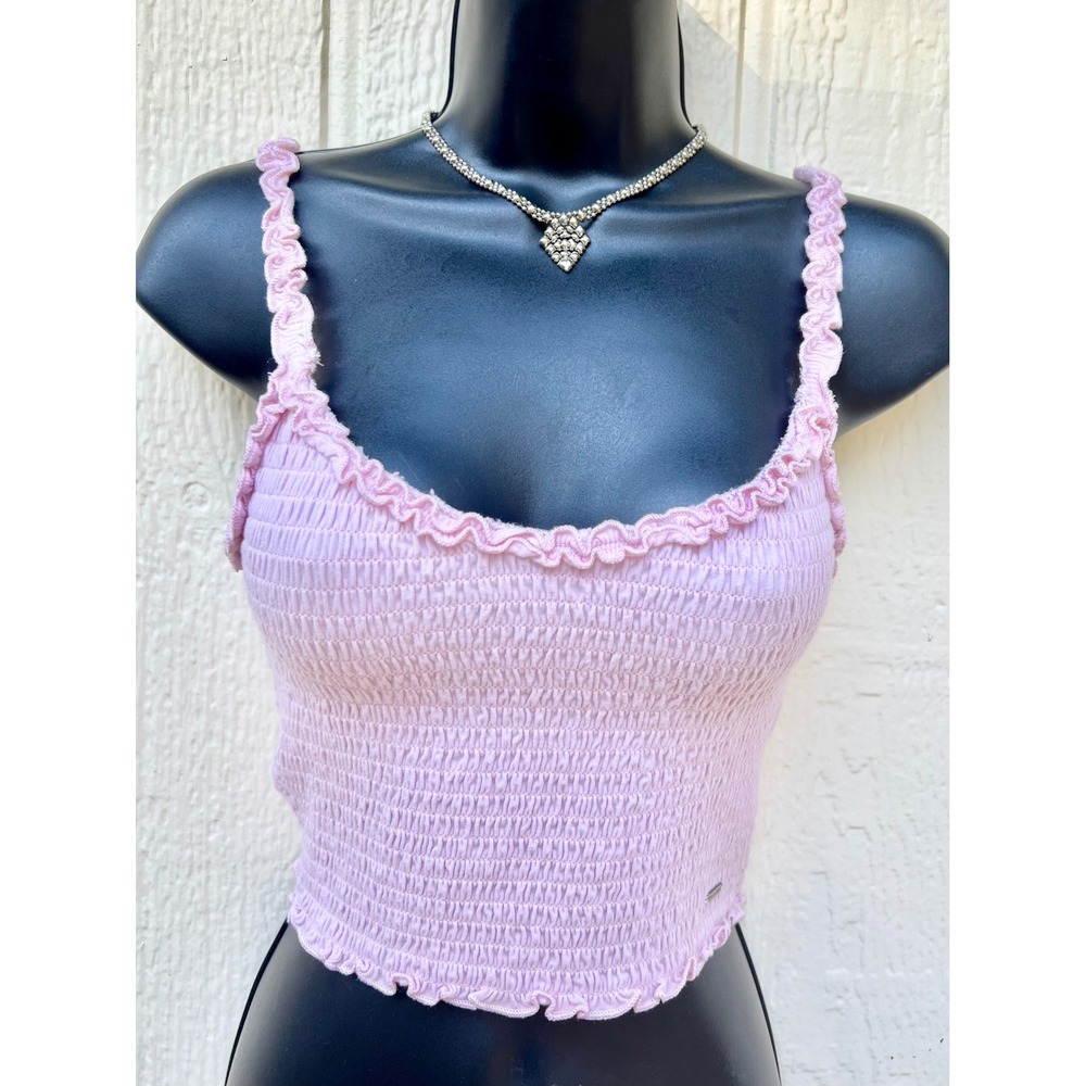 HollisterBaby Pink Tank Smocked Ruffle Crop Top Cami Small Lavender Sleeveless